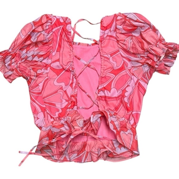Show Me Your Mumu Pink Valentines Heart Print Daiquiri Peplum Blouse M - Picture 3 of 11